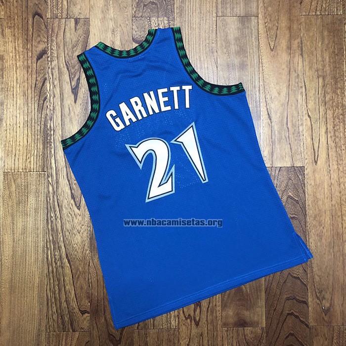 Camiseta Minnesota Timberwolves Kevin Garnett NO 21 Hardwood Classics Throwback 2003-04 Azul